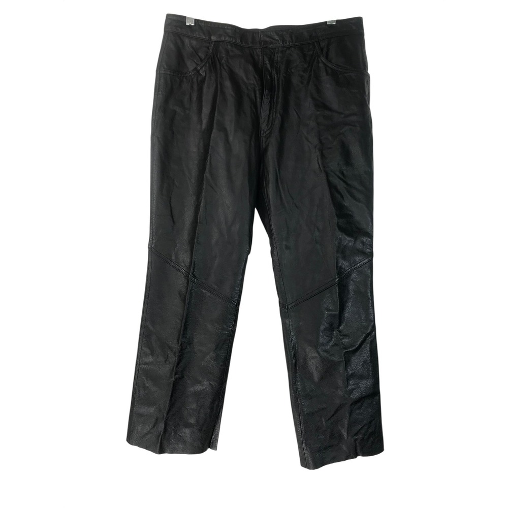 Harley Davidson Pants Womens Size 12 40 Short Black Leather Lace Up Back Biker